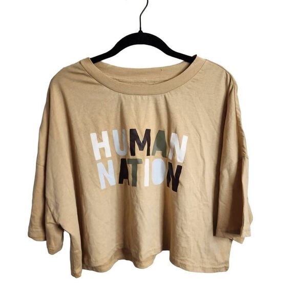 Human Nation Women's Tan Short Sleeve Graphic Crop Top Size Extra Large - Picture 1 of 7